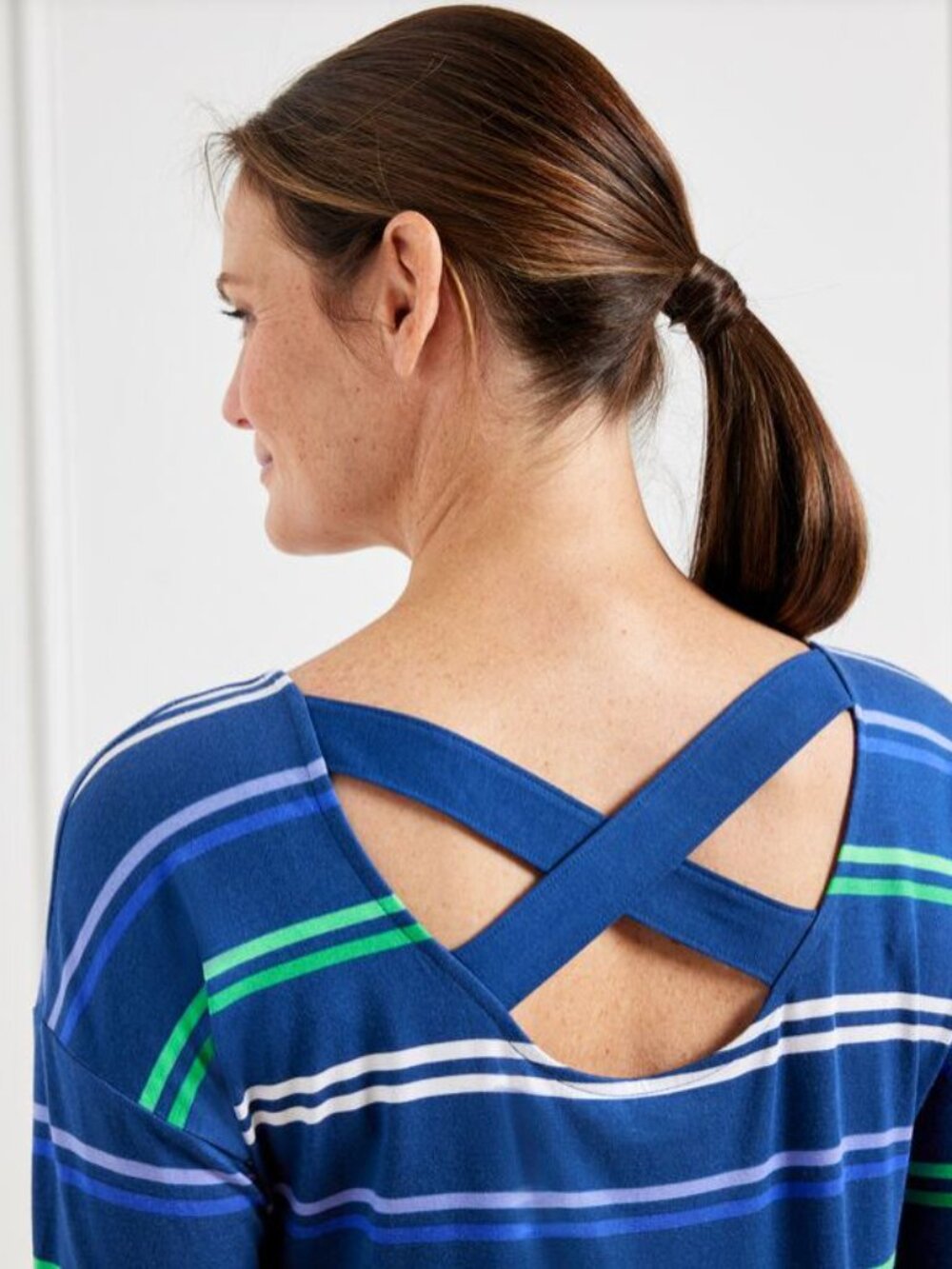 Talbots Multi Stripe Long Sleeve Cross Back Tunic Top - M